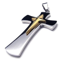 Herren-Halskette Mit Kreuzanhänger Aus Reinem Titan In Silber Und Gold