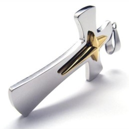 Herren-Halskette Mit Kreuzanhänger Aus Reinem Titan In Silber Und Gold