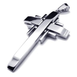 Herren-Halskette Mit Kreuzanhänger Aus Reinem Titan, Silber (Neu)
