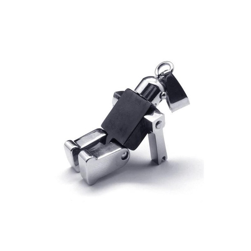 Männer Schwarz Silber Roboter Reines Titan Anhänger Halskette Männer Schwarz Silber Roboter Reines Titan Anhänger Halskette