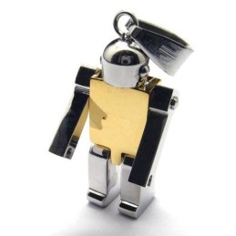 Goldene Herren-Halskette Mit Roboter-Anhänger Aus Reinem Titan (Neu)