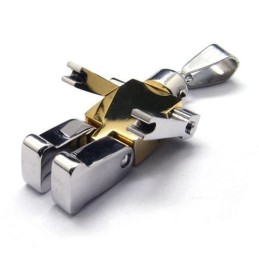 Goldene Herren-Halskette Mit Roboter-Anhänger Aus Reinem Titan (Neu)