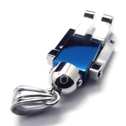 Herren-Halskette Mit Roboter-Anhänger Aus Reinem Titan, Blau/Silber