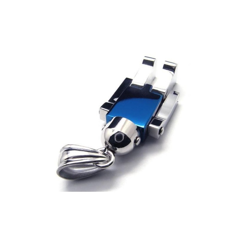 Herren-Halskette Mit Roboter-Anhänger Aus Reinem Titan, Blau/Silber Herren-Halskette Mit Roboter-Anhänger Aus Reinem Titan, Blau/Silber