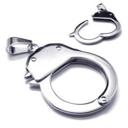 Herren-Halskette Mit Handschellen-Anhänger Aus Reinem Titan, Silberfarben