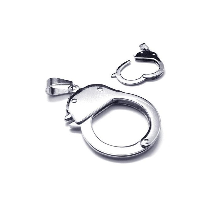 Herren-Halskette Mit Handschellen-Anhänger Aus Reinem Titan, Silberfarben Herren-Halskette Mit Handschellen-Anhänger Aus Reinem Titan, Silberfarben